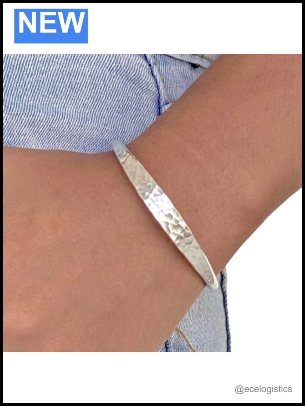 Hammered Sterling Silver Handmade Cuff Bracelet Minimalist 1/4 Inch Wide 7
